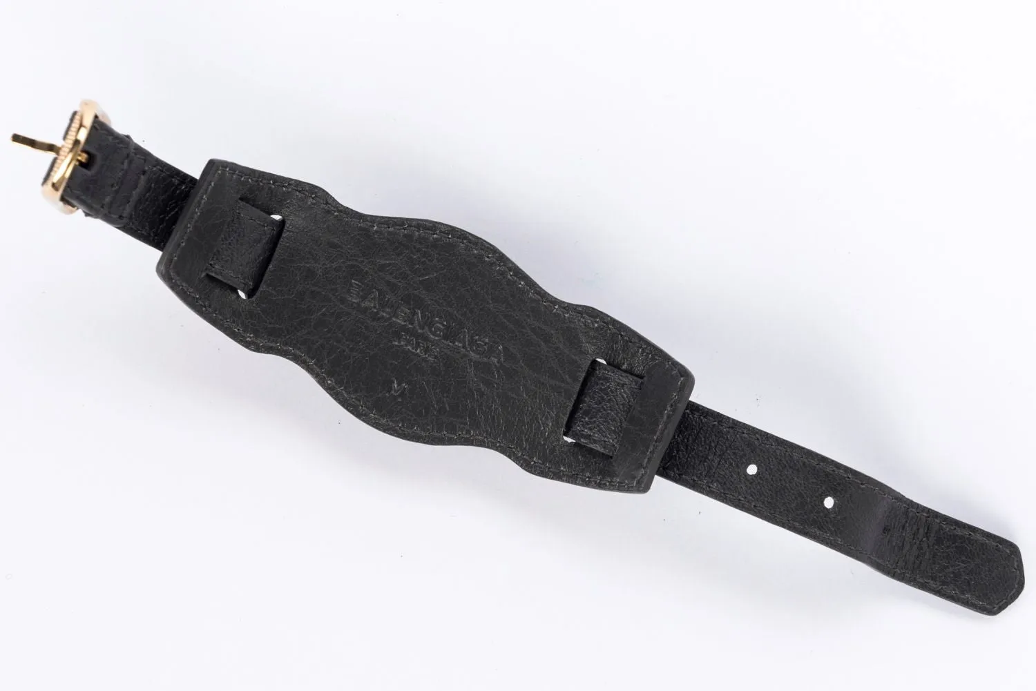 Balenciaga 235480 Grey Leather Giant Gold Studded Bracelet M Size, with Dust Cover & Box