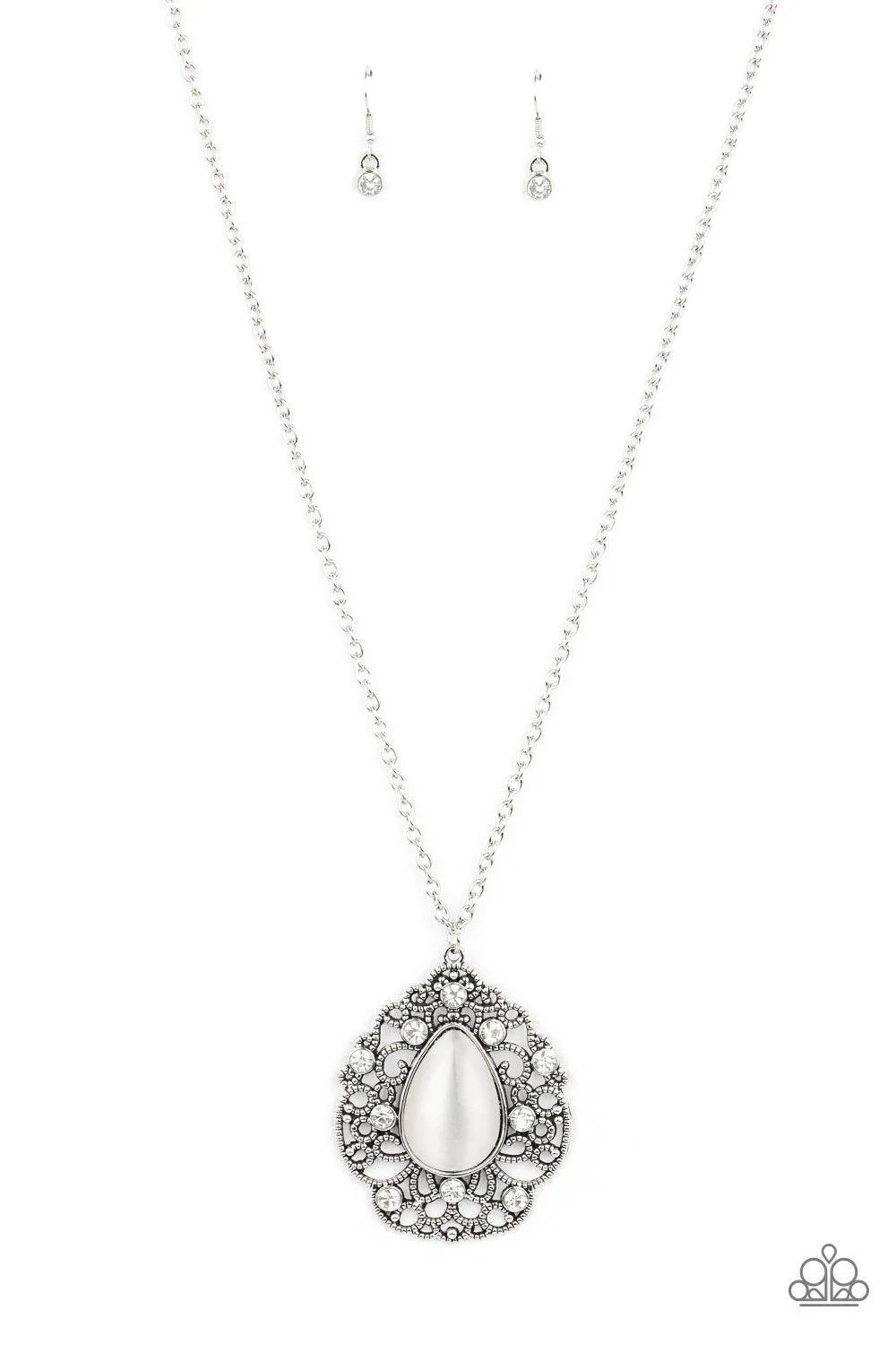 Bewitched Beam White Cat's Eye Stone Necklace - Paparazzi Accessories