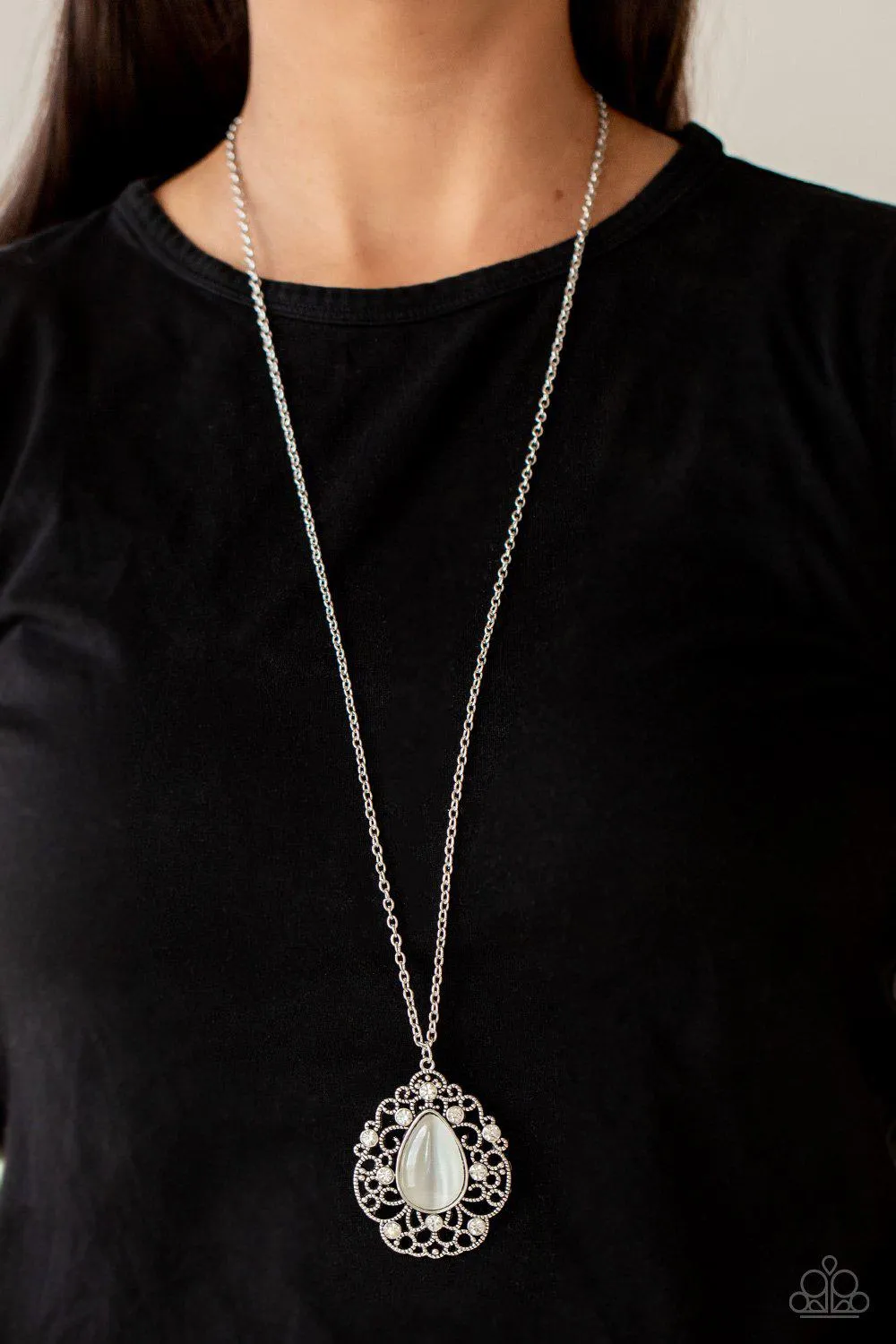 Bewitched Beam White Cat's Eye Stone Necklace - Paparazzi Accessories