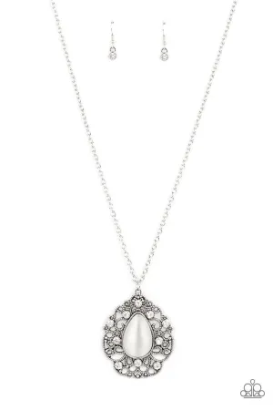 Bewitched Beam White Cat's Eye Stone Necklace - Paparazzi Accessories