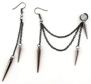 Black Tassel Chain Ear Cuff Earrings for Men Women - Vintage Barrel Nails Crawler Climer Earrings (1 Pair Black)