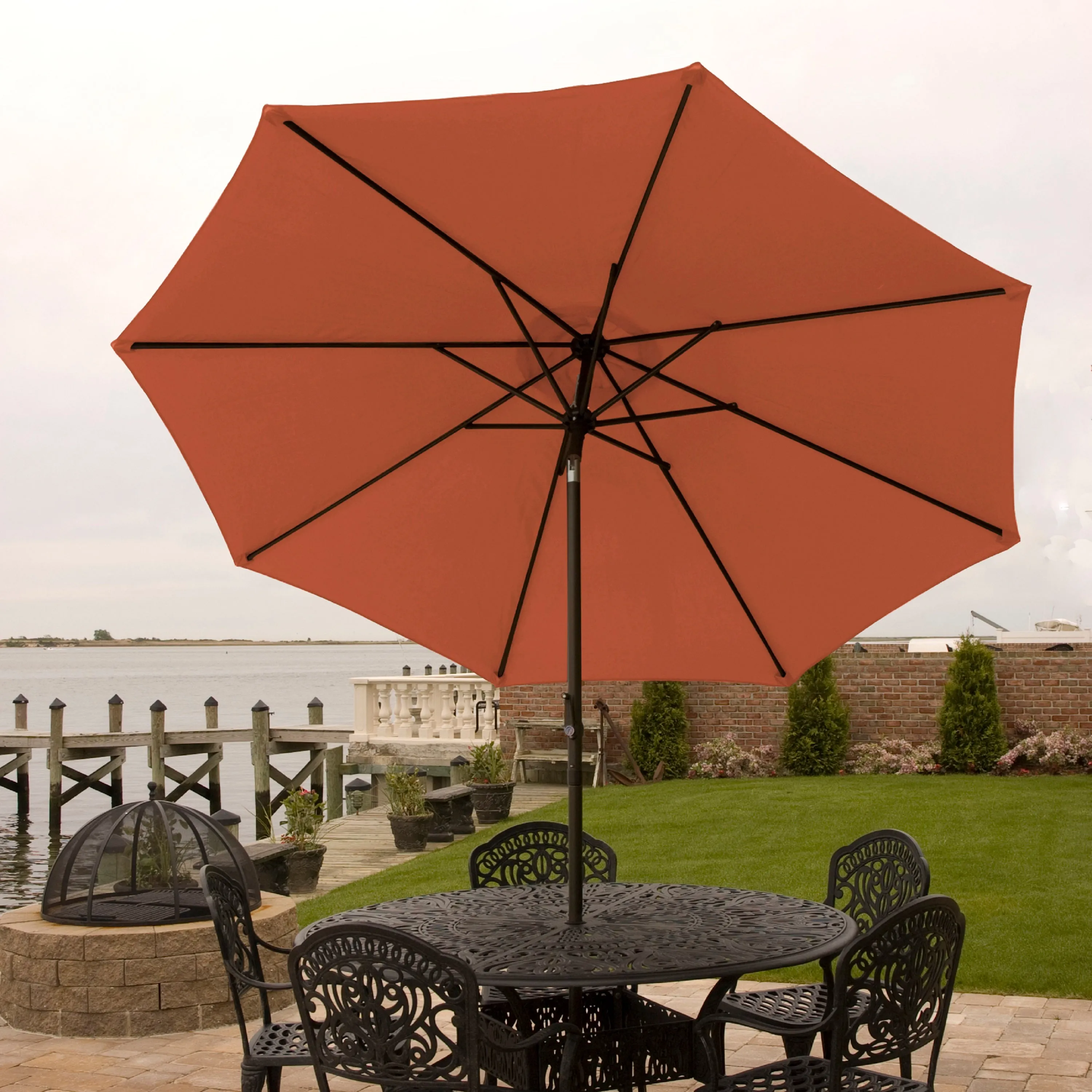 Bliss Outdoors UMB-201TC Patio Umbrella w/ Aluminum Pole & Push Button Tilt | 9-Foot Canopy | Color Fade & Water Resistant | 1.5-in. Pole Diameter (Terracotta)