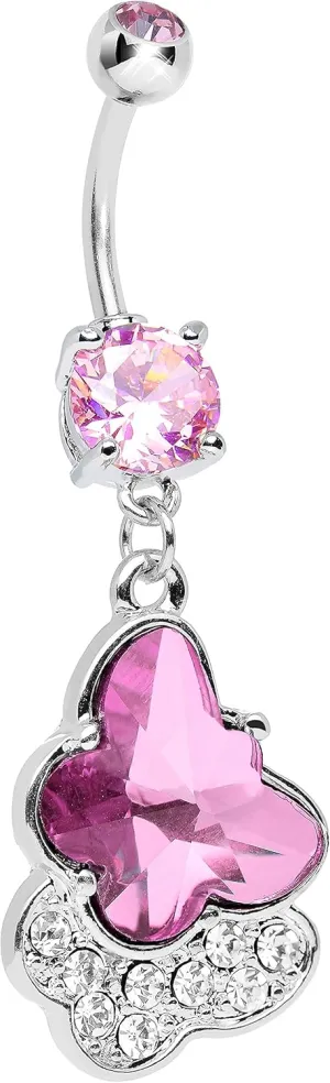 Body Candy Womens Pink Double Layered Butterfly Dangle Belly Ring