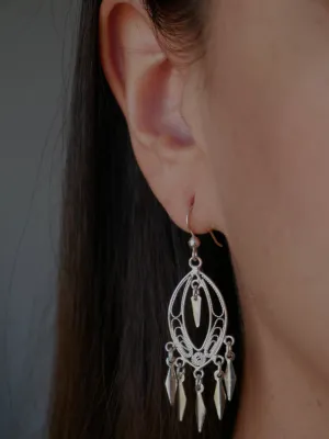 Boho Chandelier Silver Earrings, .925 Sterling Silver Waterproof Hypoallergenic Casual Dangly Luxury Statement Earrings