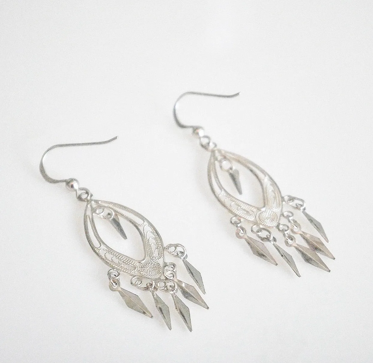 Boho Chandelier Silver Earrings, .925 Sterling Silver Waterproof Hypoallergenic Casual Dangly Luxury Statement Earrings