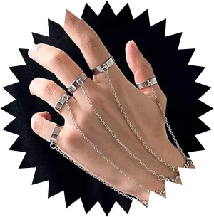Boho Layered Finger Ring Bracelet Silver Slave Bracelet Vintage Tassel Chain Bracelet Punk Ring Bracelet Gothic Hand Harness Chain Bracelet Jewelry for Women Gifts