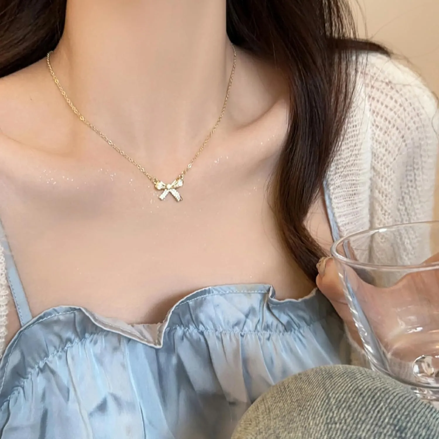 Bow Necklace Earrings Bracelet Set Bow Jewelry Set for Women Bowknot Pendant Chain Necklace Ribbon Stud Earrings Coquette Stuff Accessories Christmas Gifts