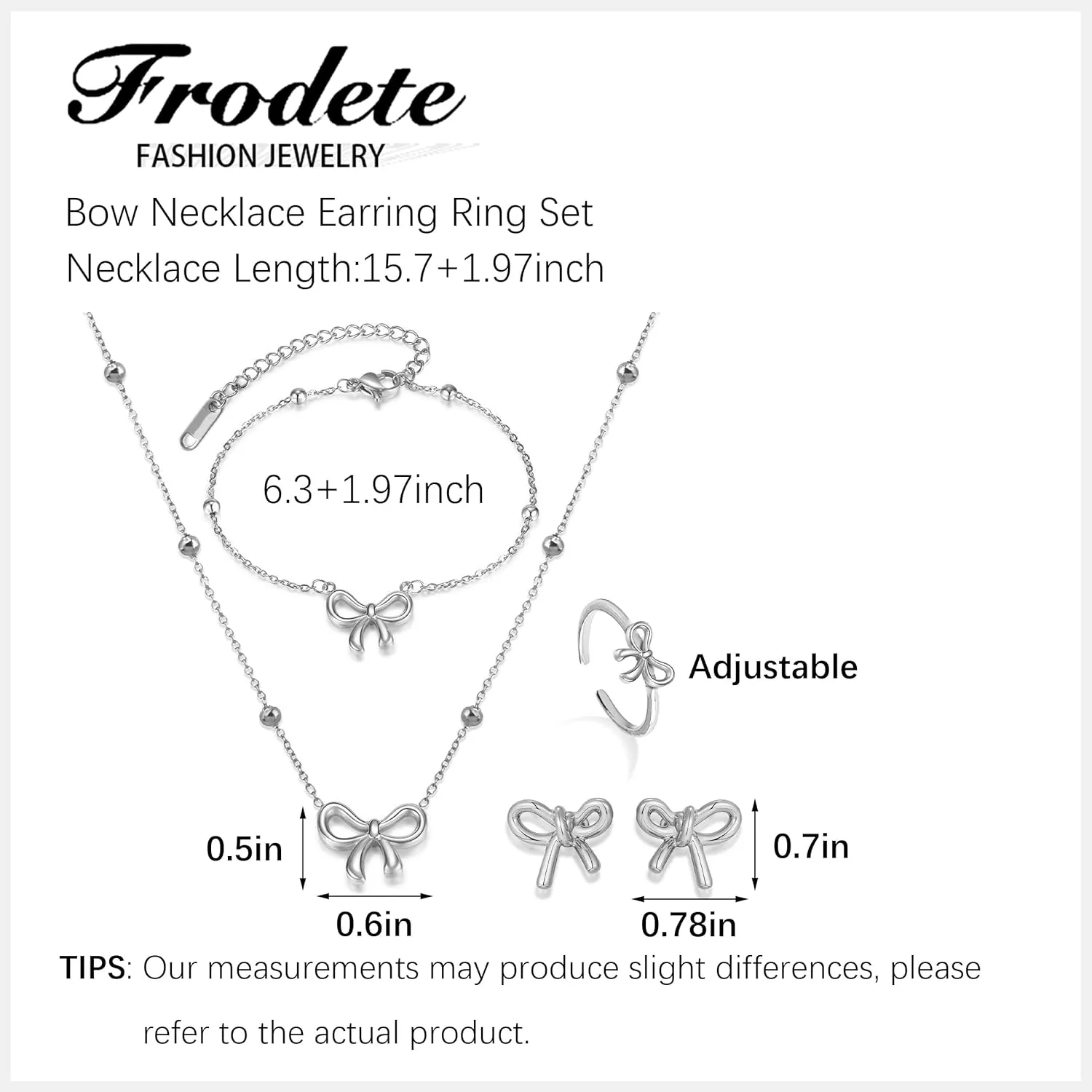 Bow Necklace Earrings Bracelet Set Bow Jewelry Set for Women Bowknot Pendant Chain Necklace Ribbon Stud Earrings Coquette Stuff Accessories Christmas Gifts