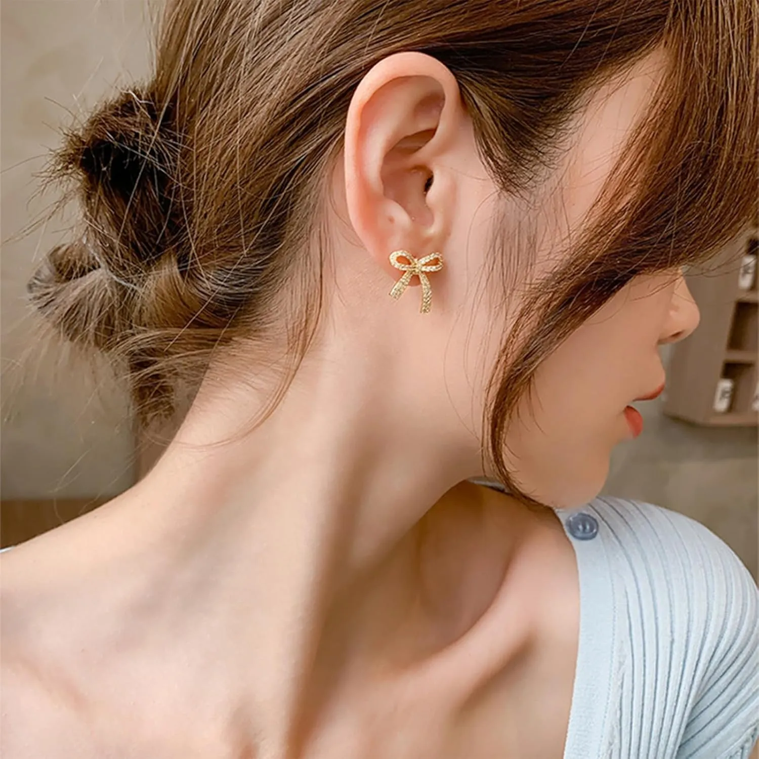 Bow Necklace Earrings Bracelet Set Bow Jewelry Set for Women Bowknot Pendant Chain Necklace Ribbon Stud Earrings Coquette Stuff Accessories Christmas Gifts