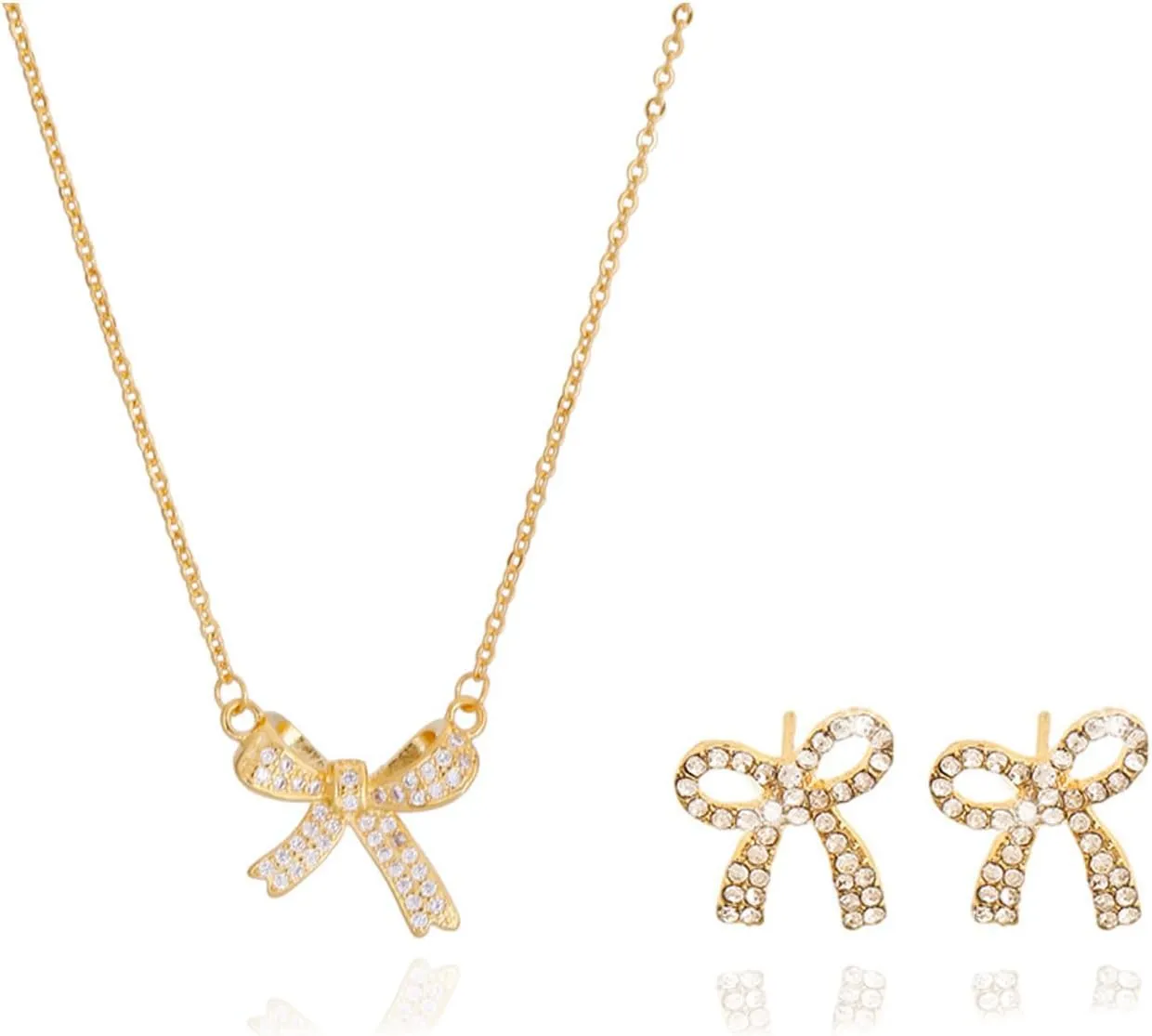 Bow Necklace Earrings Bracelet Set Bow Jewelry Set for Women Bowknot Pendant Chain Necklace Ribbon Stud Earrings Coquette Stuff Accessories Christmas Gifts