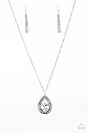 Castle Cabaret White Teardrop Rhinestone Necklace - Paparazzi Accessories