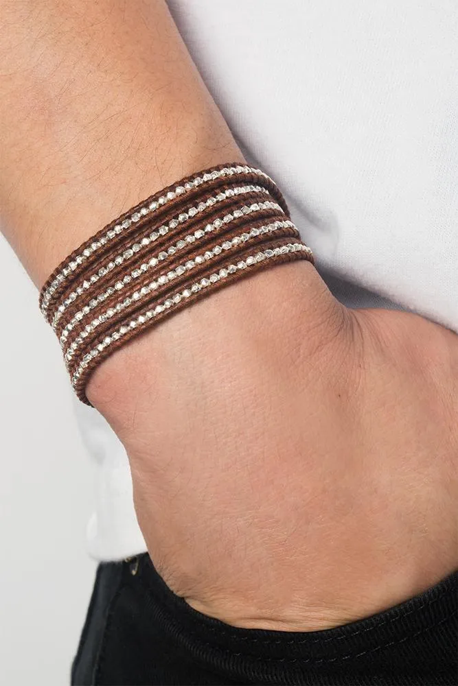 Chan Luu Sterling Silver Wrap Bracelet On Brown Leather