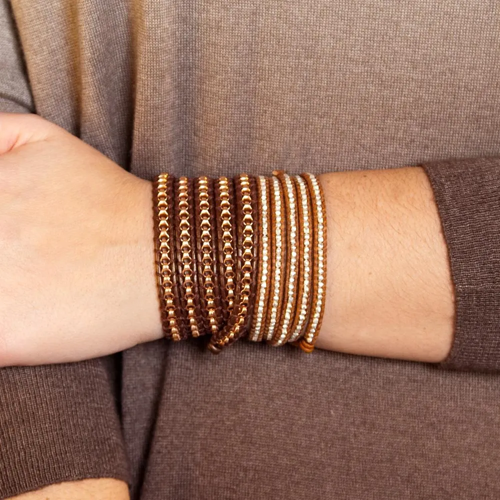 Chan Luu Sterling Silver Wrap Bracelet On Brown Leather