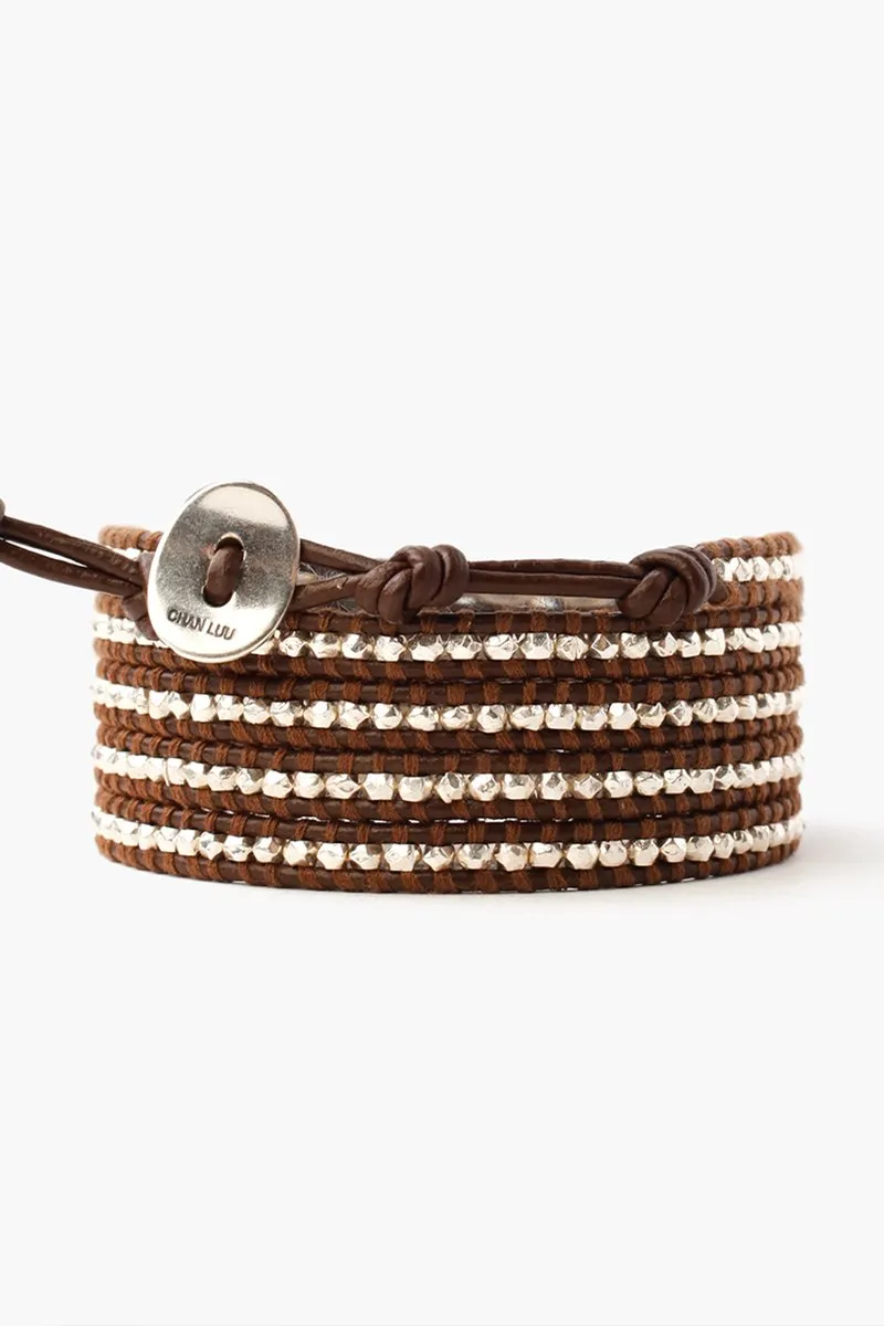 Chan Luu Sterling Silver Wrap Bracelet On Brown Leather