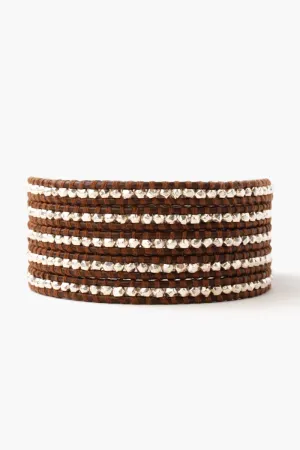 Chan Luu Sterling Silver Wrap Bracelet On Brown Leather