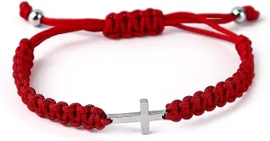 COLORFUL BLING Handmade Braided Cross Black Red String Protection Bracelet Stainless Steel Sideways Faith Hope Blessed Wrap Bangle Religion Jewelry