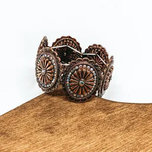 Concho Bracelet with Crystal Outline in Copper Tone