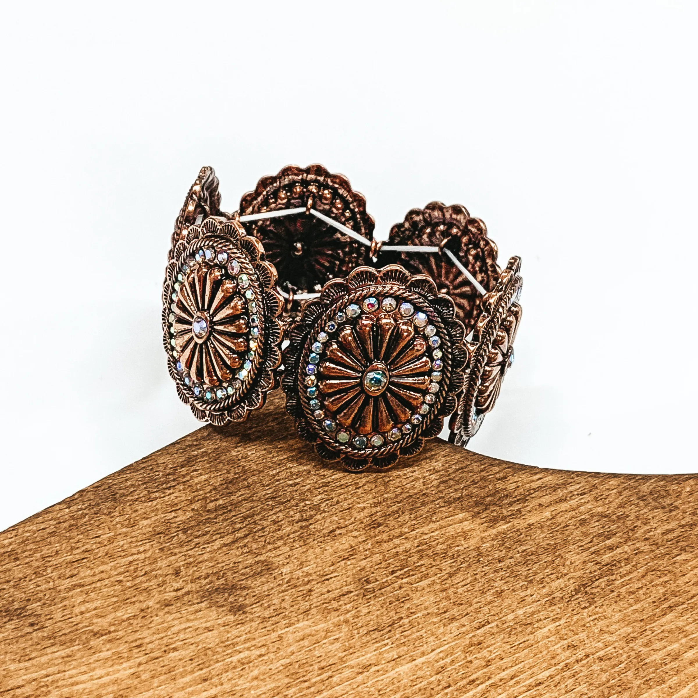 Concho Bracelet with Crystal Outline in Copper Tone