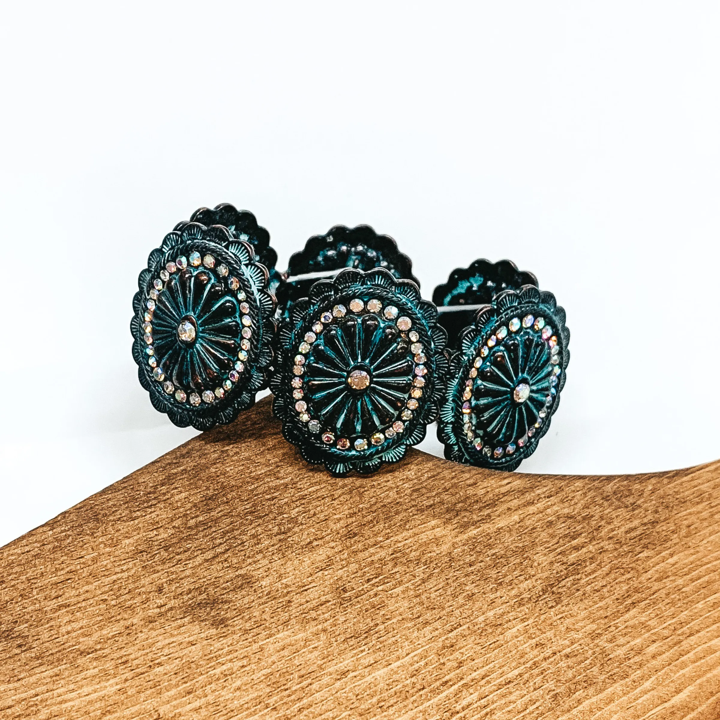 Concho Bracelet with Crystal Outline in Patina