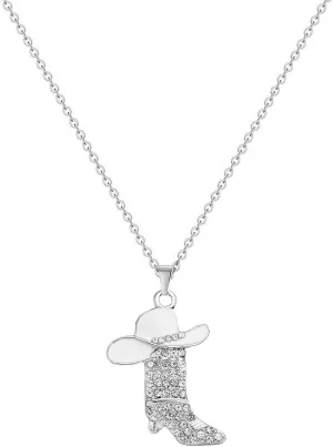 Cowgirl Boots Pendant Necklace for Women, Western Bohemian O Chain with Rhinestone Charm, Cowboy Hat and Boot Jewelry Accessories