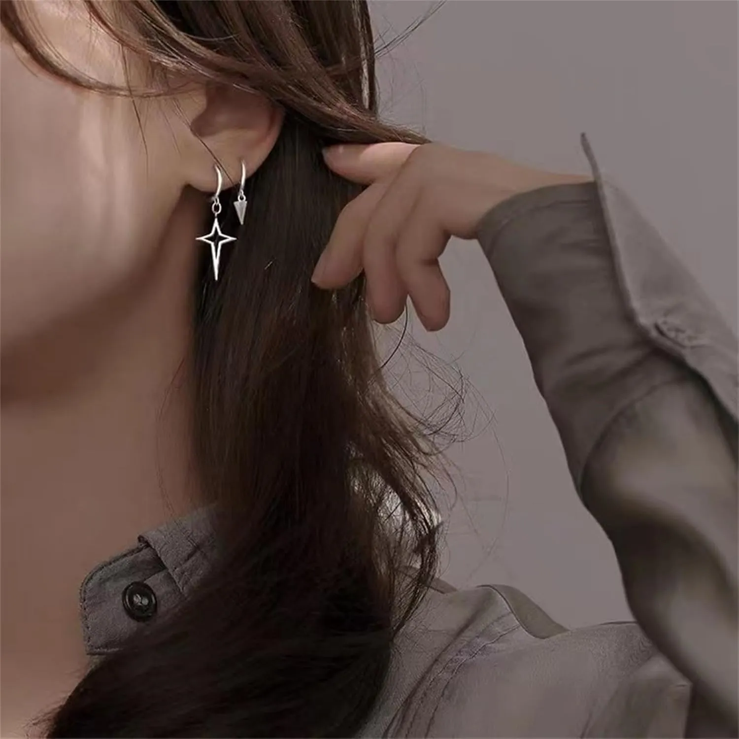 Cross Star Asymmetric Earrings Light Luxury Cool Fits Couple Earrings for Women Valentines Day