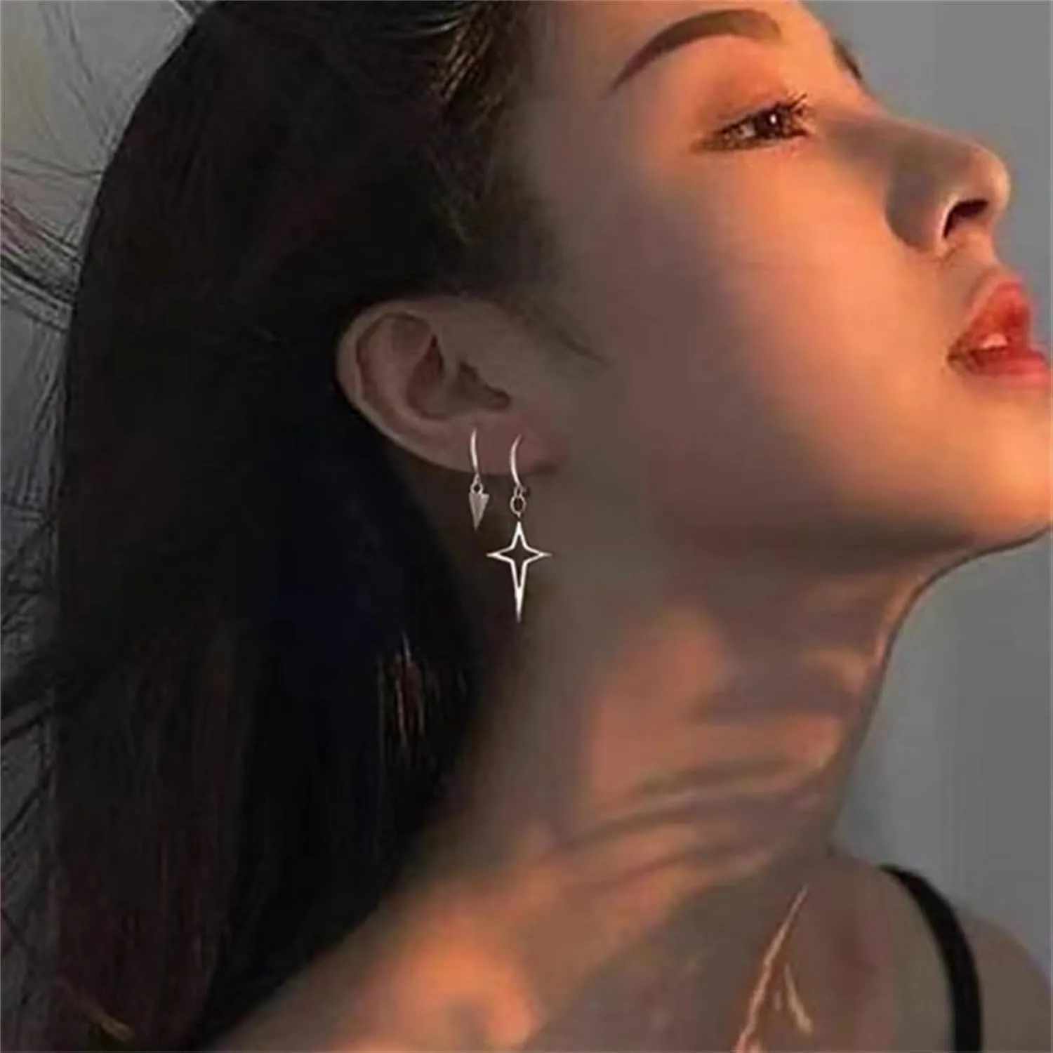 Cross Star Asymmetric Earrings Light Luxury Cool Fits Couple Earrings for Women Valentines Day