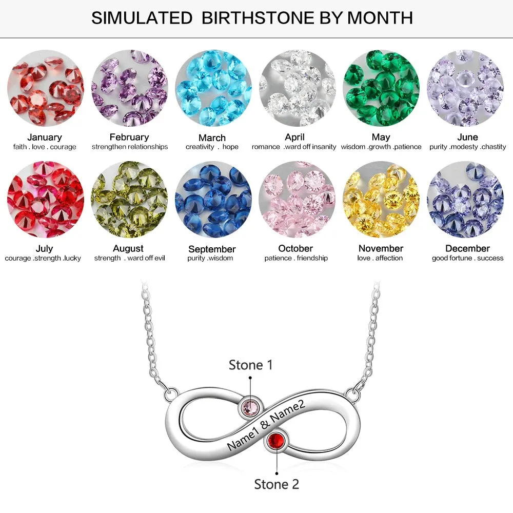Customized 2 Stones 2 Names Infinity Love Necklace