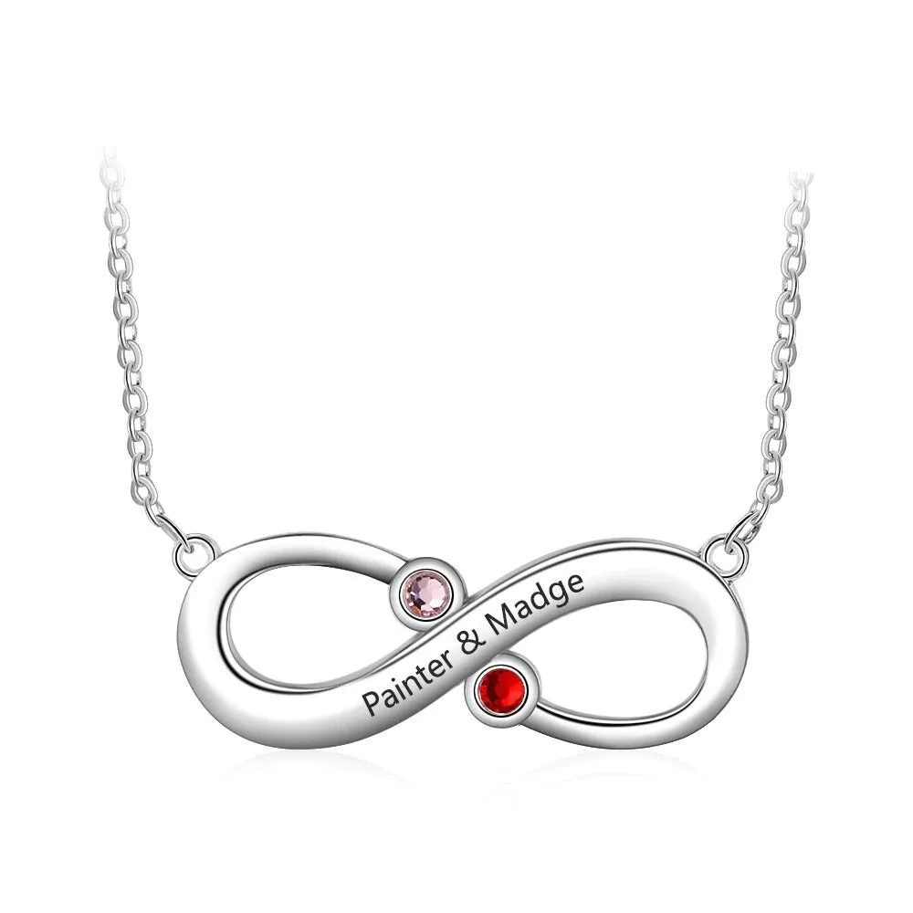 Customized 2 Stones 2 Names Infinity Love Necklace
