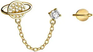 CZ Planet Cuff Chain Double Piercing Earrings Crawler Climber Women 925 Sterling Silver Hypoallergenic Asymmetric Opal Stud Tassel Dangle Drop Dainty Cute Jewelry Birthday Anniversary BFF Gold