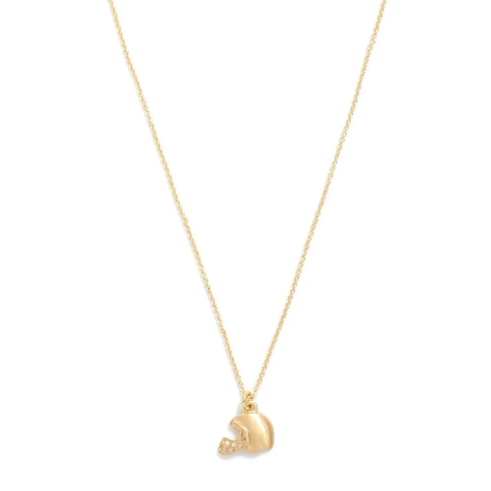 Dainty Chain Link Necklace Featuring Gold Colored Football Helmet Pendant
