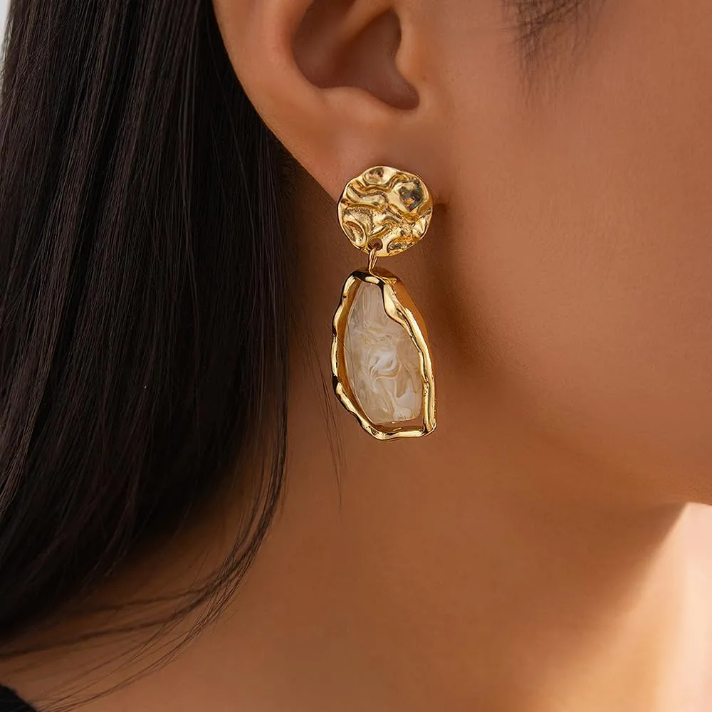 Dainty Irregular Crystal Drop Dangle Earrings for Women Trendy, Statement Chunky 14K Gold Dangly Asymmetric Geometric Zircon Earrings Vintage Jewelry