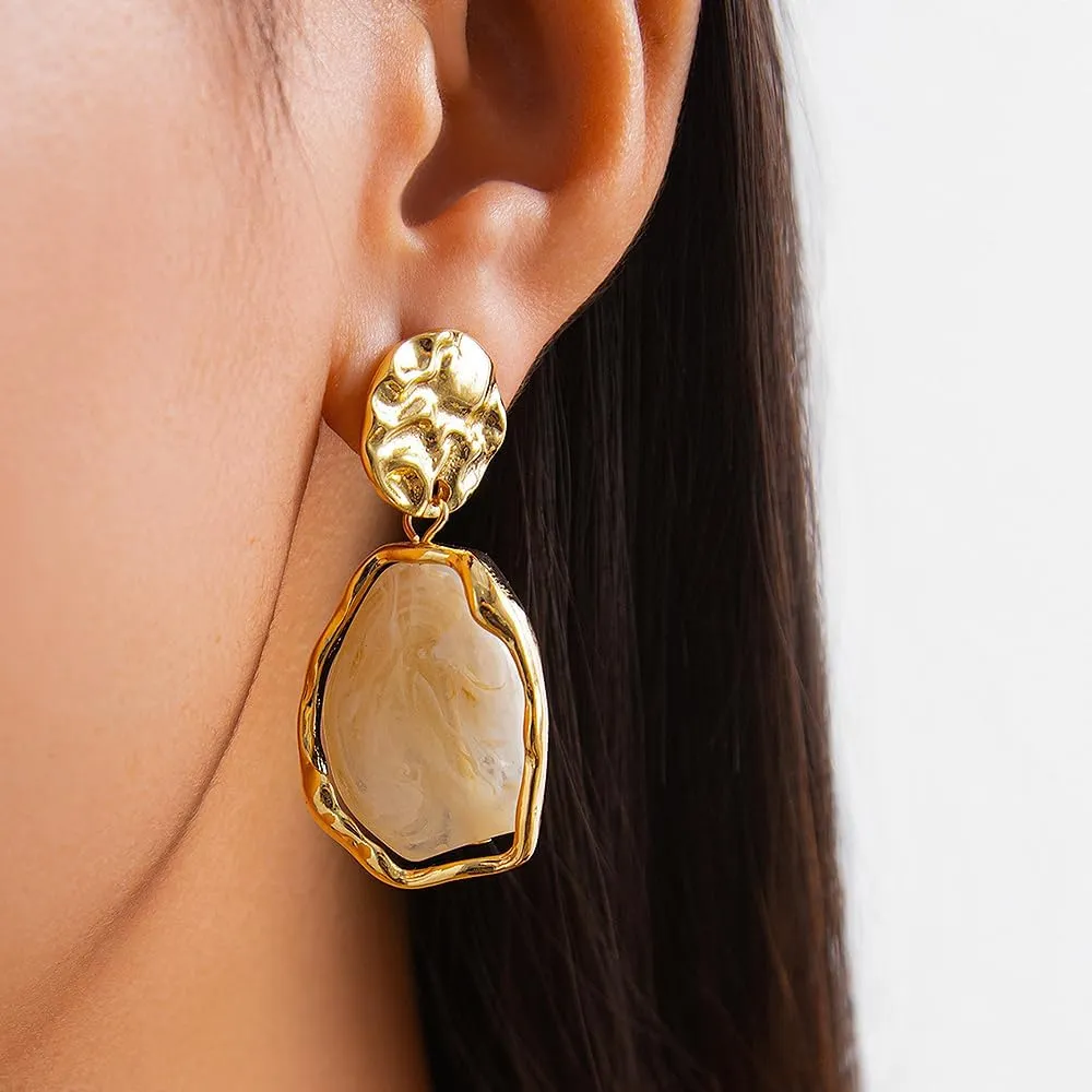 Dainty Irregular Crystal Drop Dangle Earrings for Women Trendy, Statement Chunky 14K Gold Dangly Asymmetric Geometric Zircon Earrings Vintage Jewelry