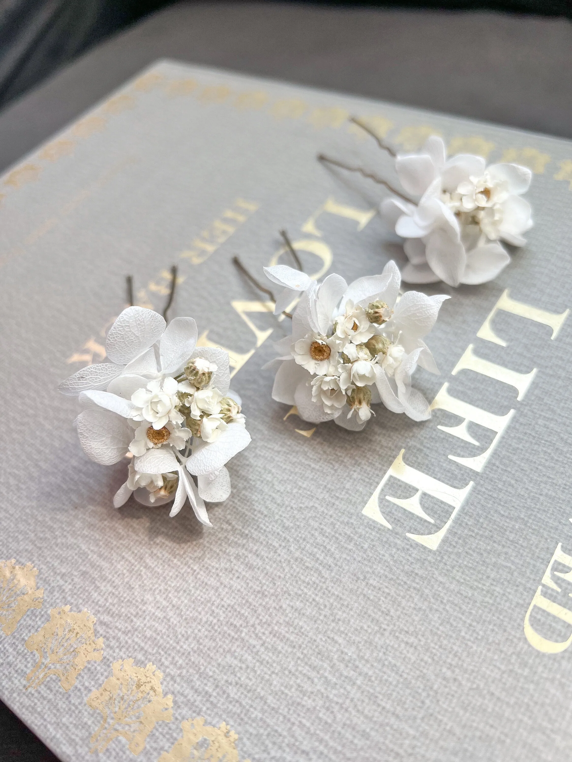 Daisy Hair Pins, Dried Flower Hair Pins, White Dried Daisy Headpiece, Floral Hair Accessories for Brides, Wedding Hair Pin Set