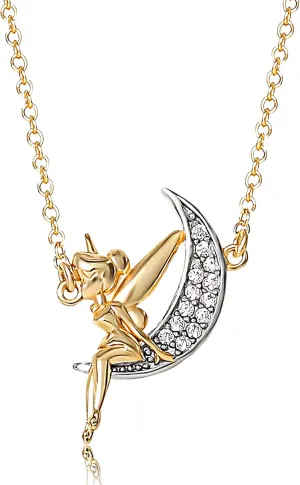 Disney Womens Tinker Bell Necklace 18-Inch - Flash-Plated Tinkerbell On The Moon Pendant Necklace Jewelry