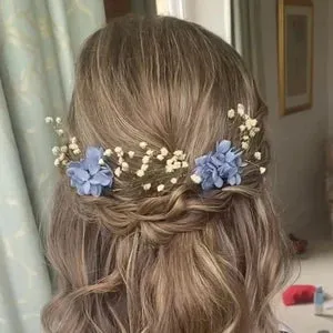 Dried Flower Hair Pins, Flower Girl Gypsophila Hair Pins Babys Breath Colorful Floral Hair Accessories Minimal Bridal Pins Floral Hair Piece