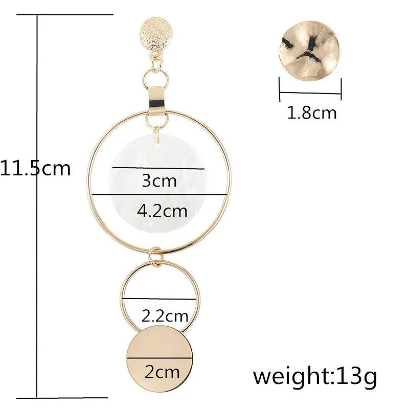 E0367 Korean Style Asymmetric Earrings Gold Color Big Hollow Round Circle Long Drop Earrings For Women Fashion Ear Jewelry Gift