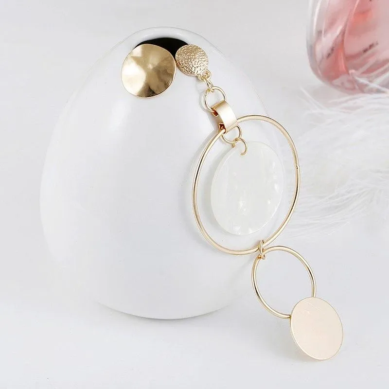 E0367 Korean Style Asymmetric Earrings Gold Color Big Hollow Round Circle Long Drop Earrings For Women Fashion Ear Jewelry Gift