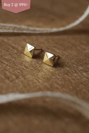 Edgy Pyramid Gold Plated Mini Sterling Silver Stud Earrings