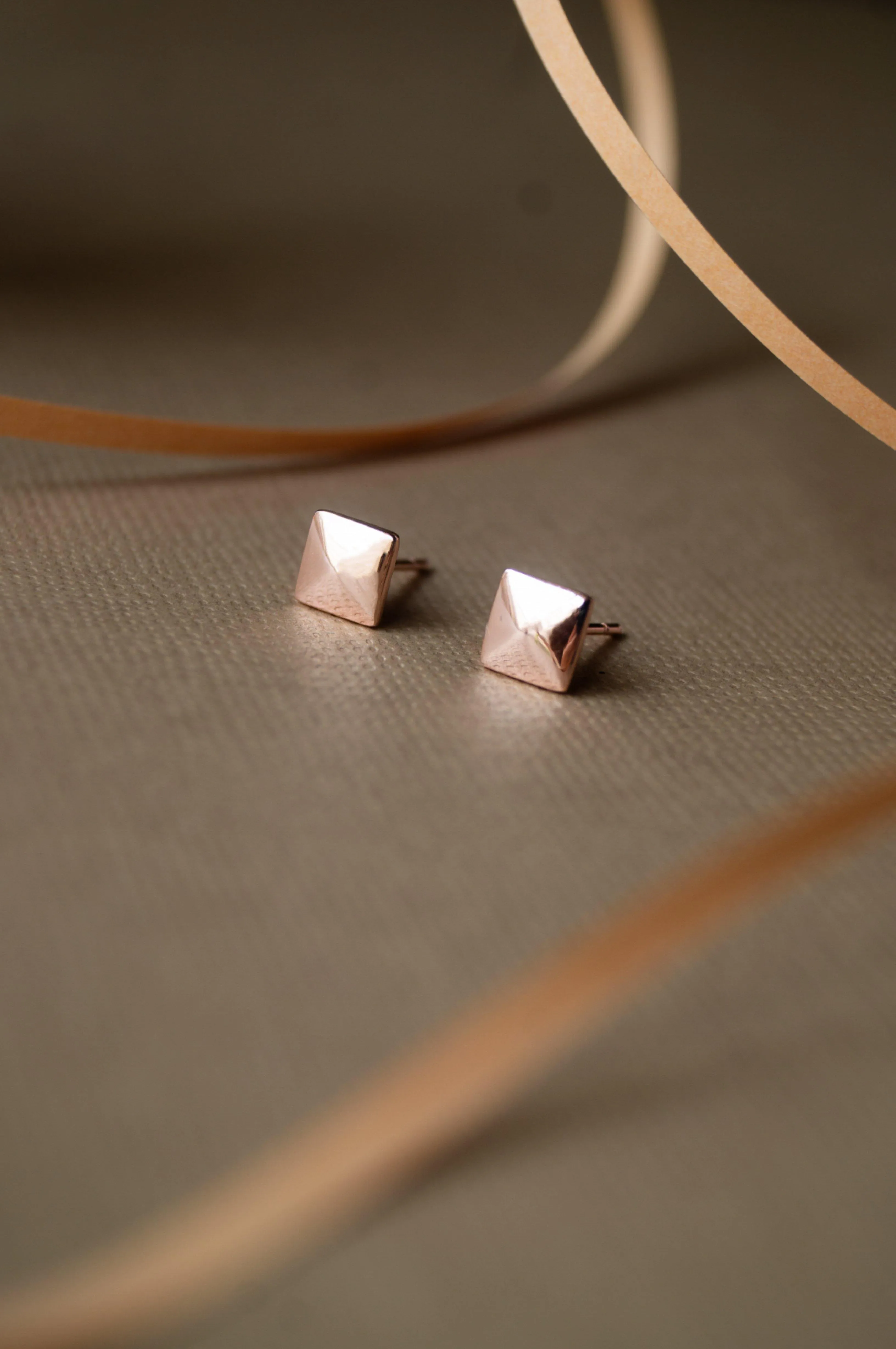 Edgy Pyramid Gold Plated Mini Sterling Silver Stud Earrings
