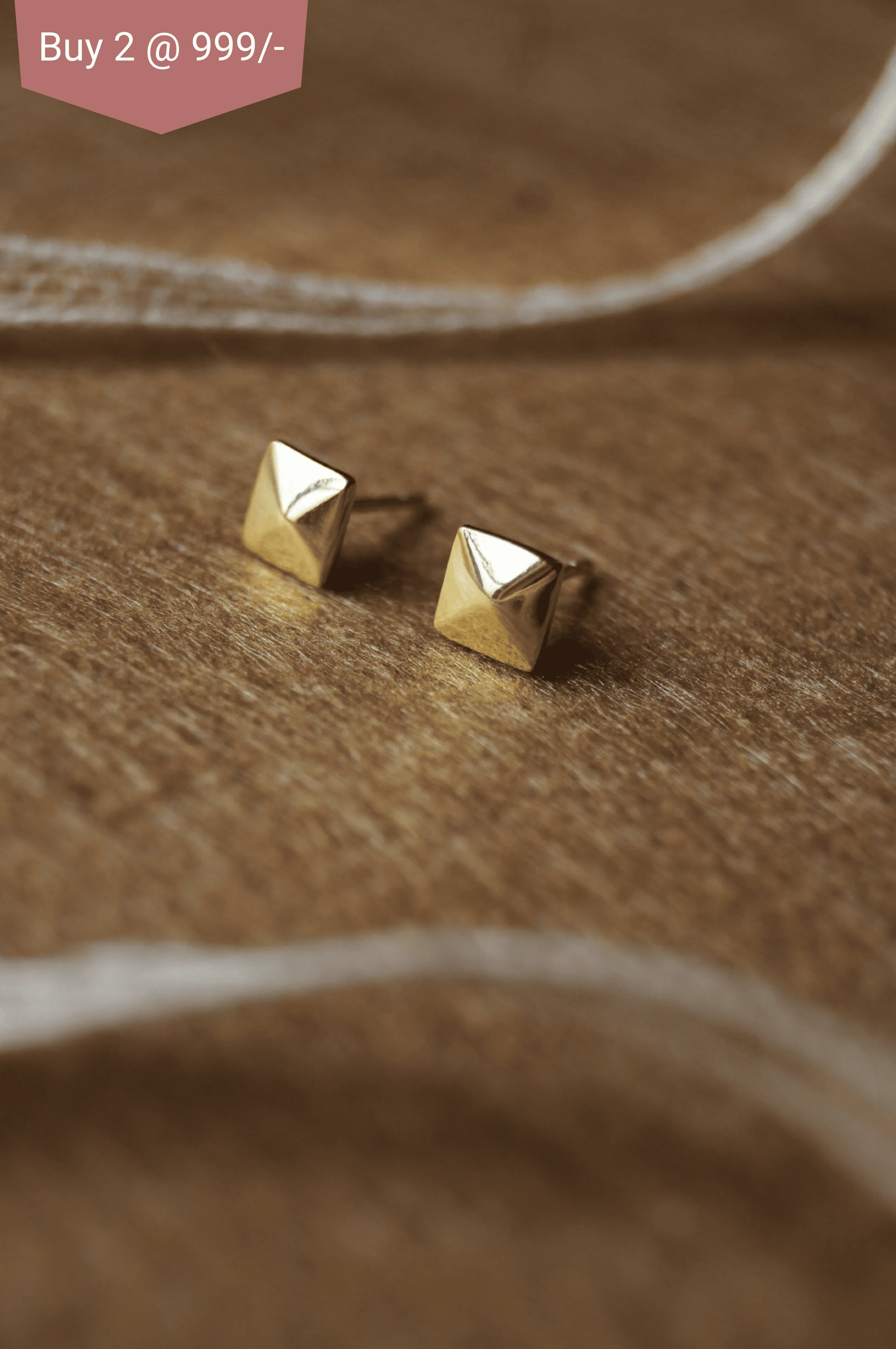 Edgy Pyramid Gold Plated Mini Sterling Silver Stud Earrings