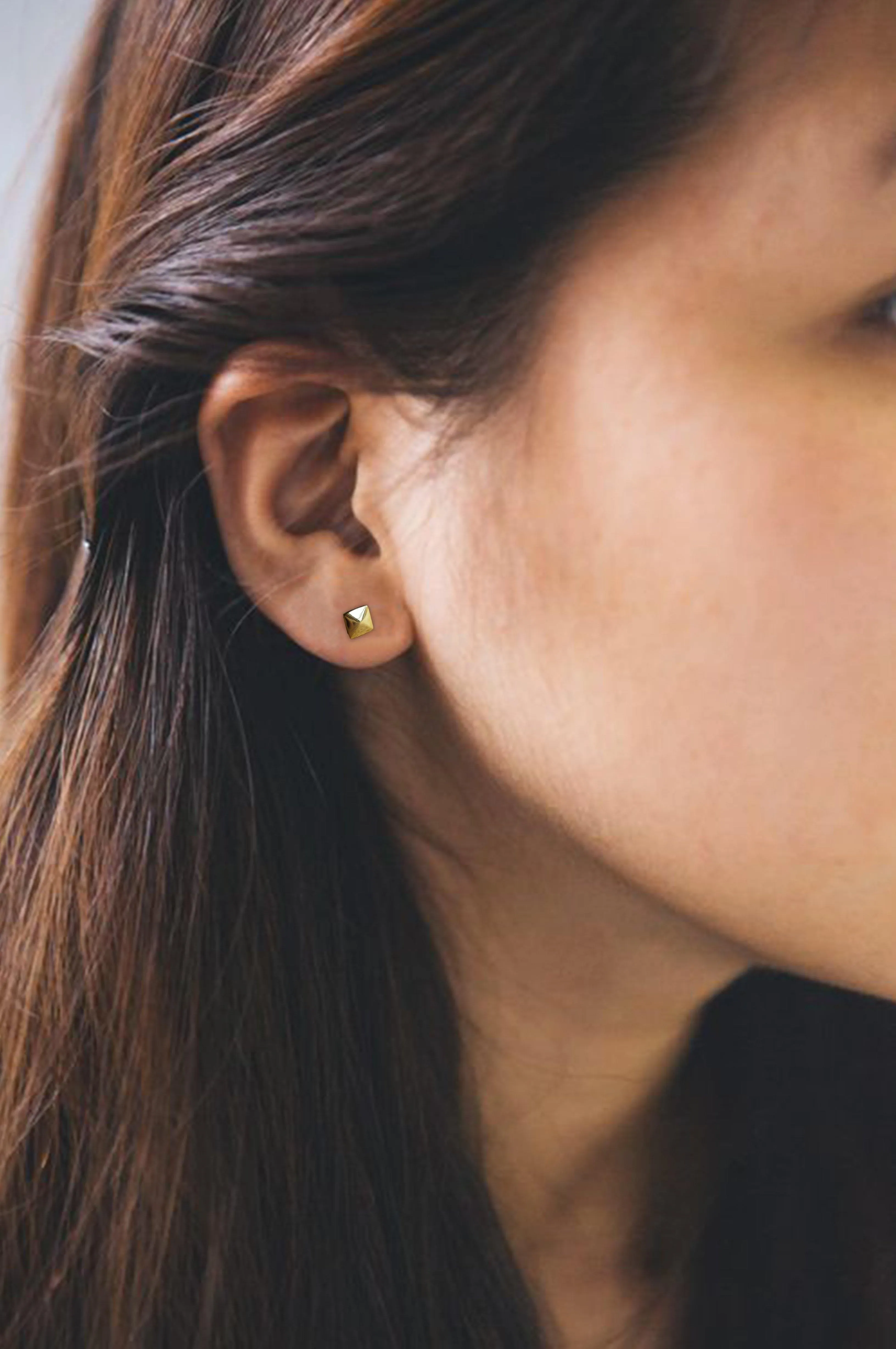Edgy Pyramid Gold Plated Mini Sterling Silver Stud Earrings