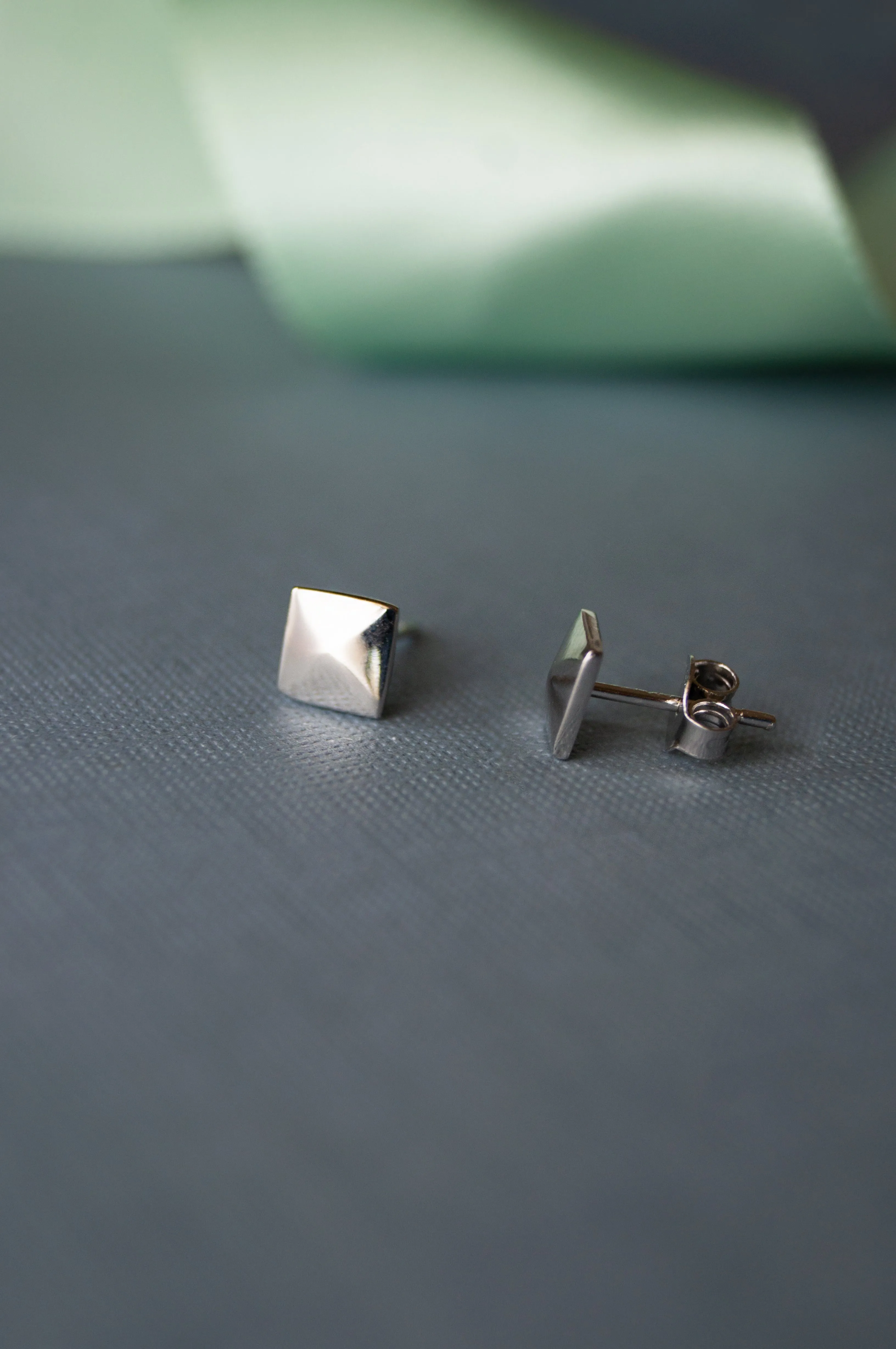 Edgy Pyramid Gold Plated Mini Sterling Silver Stud Earrings