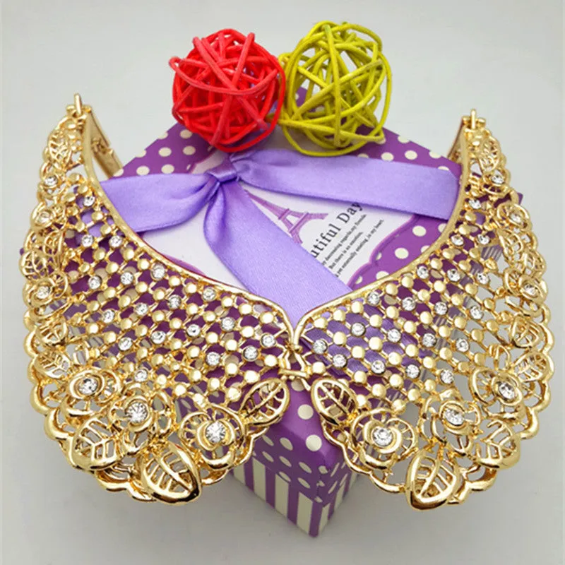 Elegant 18k Collar Gold Plated Necklace Earring Bangle Jewelry Party Set