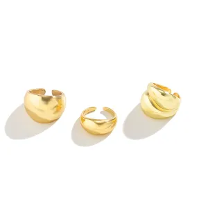 European and American Jewelry Collection: Glamorous Glossy Ball Ring Set with Open Round Design, Unique Geometric Curved Hand Accessory