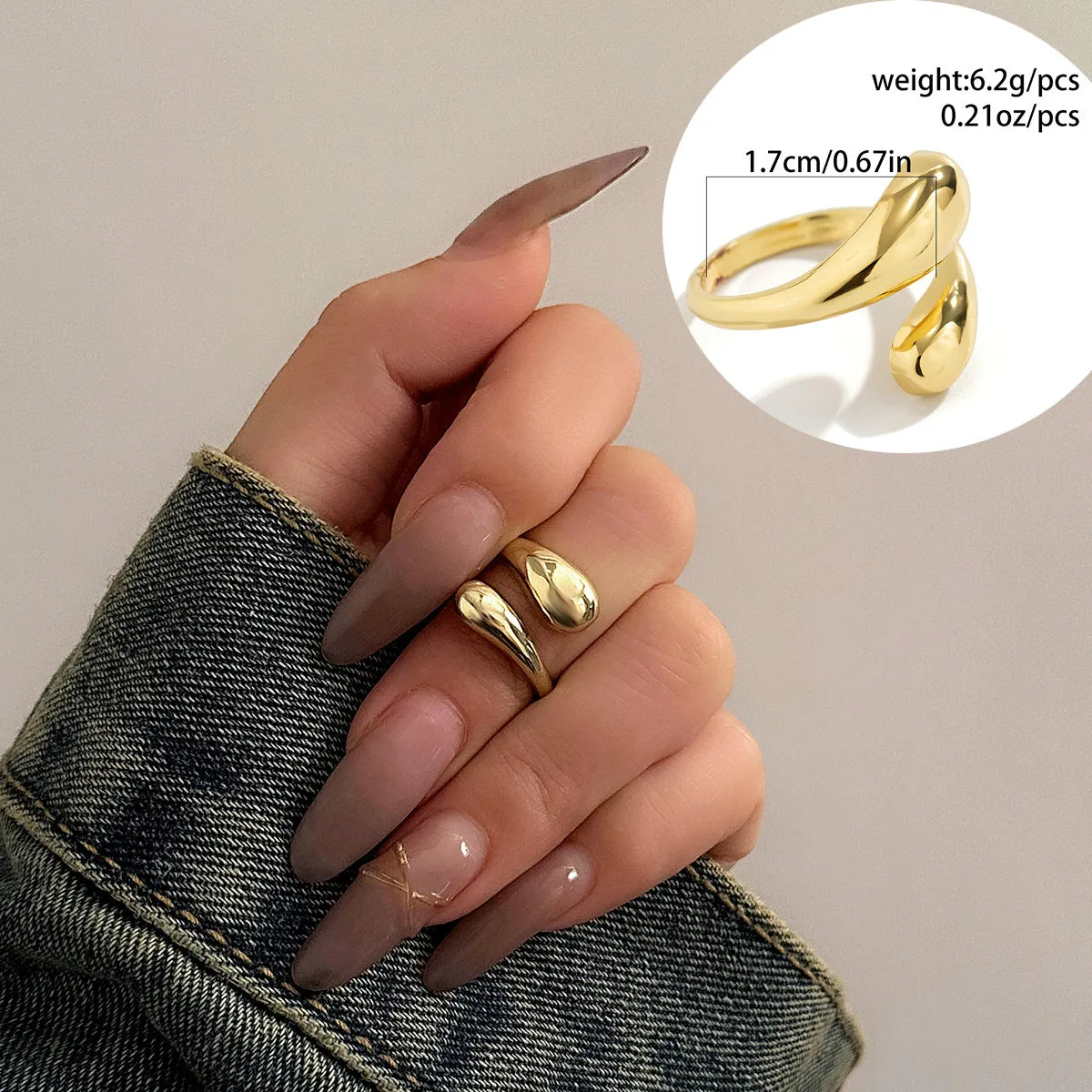 European and American Jewelry Collection: Glamorous Glossy Ball Ring Set with Open Round Design, Unique Geometric Curved Hand Accessory