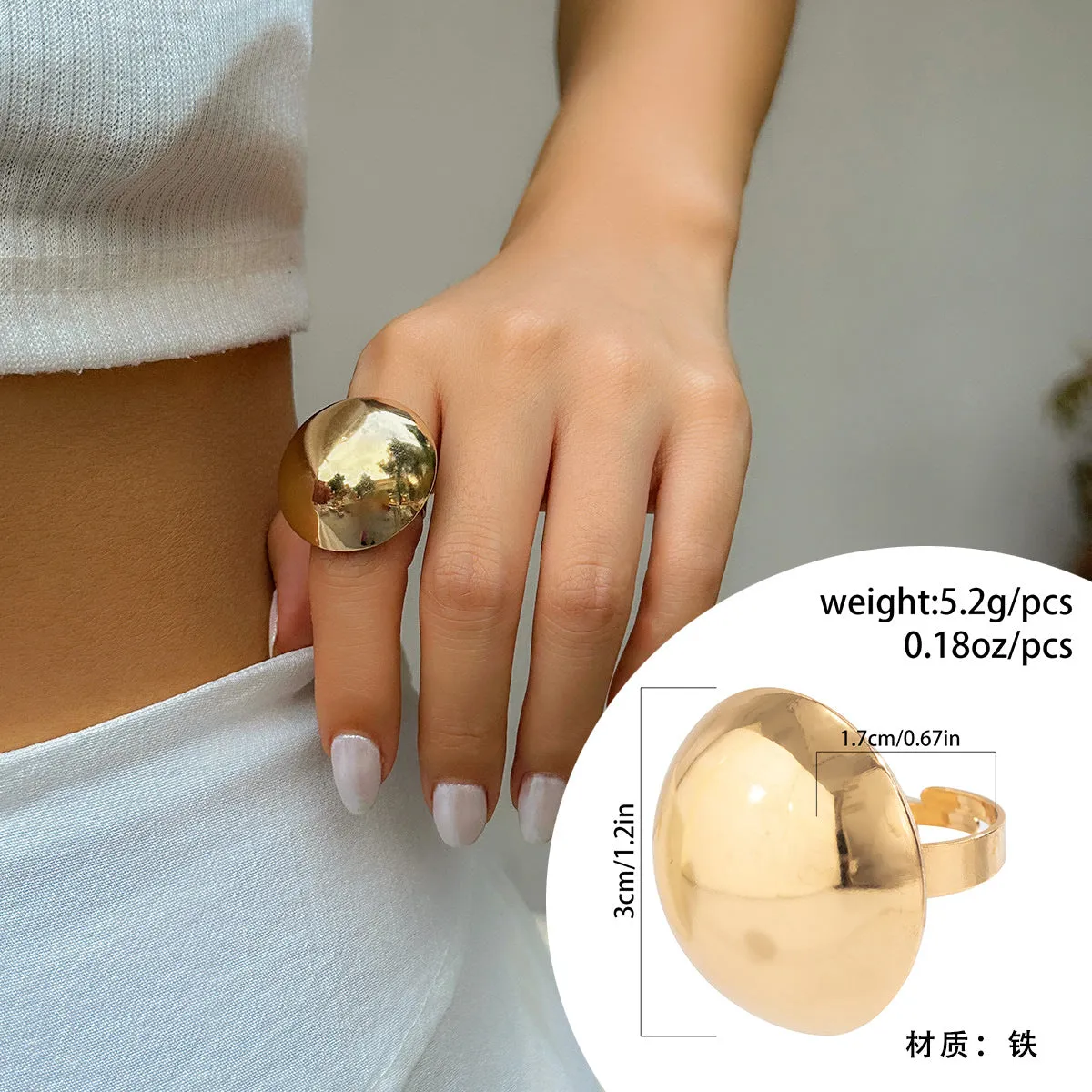 European and American Jewelry Collection: Glamorous Glossy Ball Ring Set with Open Round Design, Unique Geometric Curved Hand Accessory