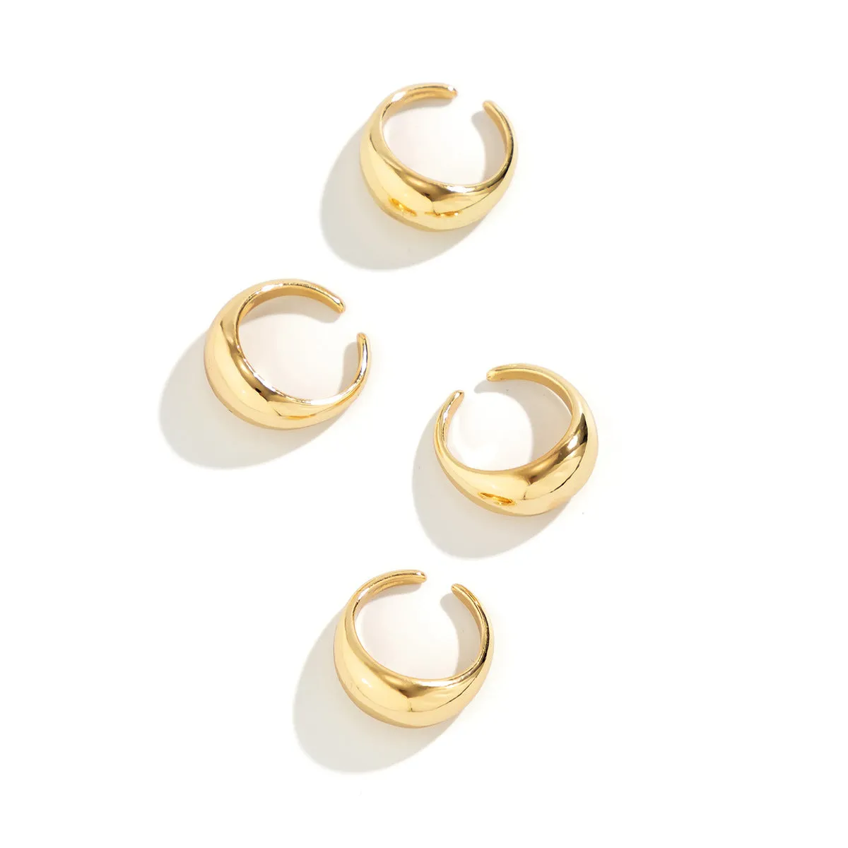 European and American Jewelry Collection: Glamorous Glossy Ball Ring Set with Open Round Design, Unique Geometric Curved Hand Accessory