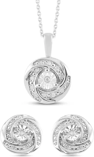 Femme Luxe 0.20 cttw Diamond Love Knot Pendant and Earrings Set for Women, 925 Sterling Silver, Hypoallergenic, Gift Ready Packaging (Silver Diamond Set)