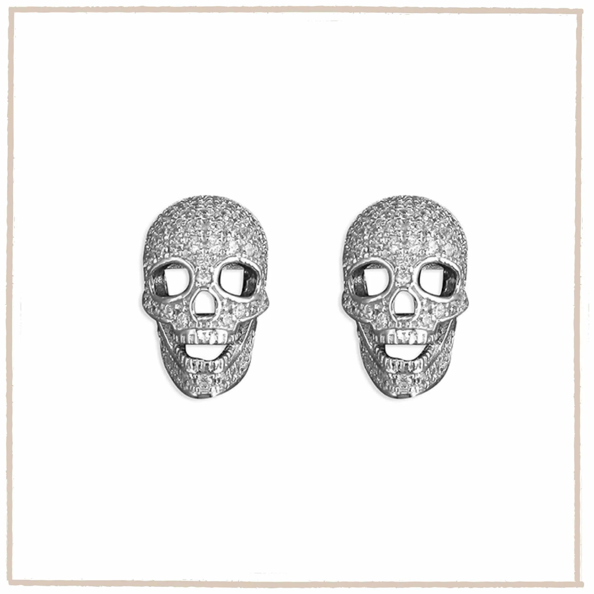 Fine Zirconia Sterling Silver Crystal Skull Stud Earrings