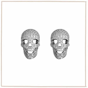 Fine Zirconia Sterling Silver Crystal Skull Stud Earrings